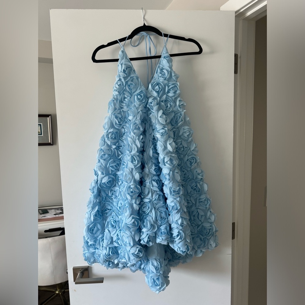Anthropologie Light Blue 3D Rosette Backless Dress